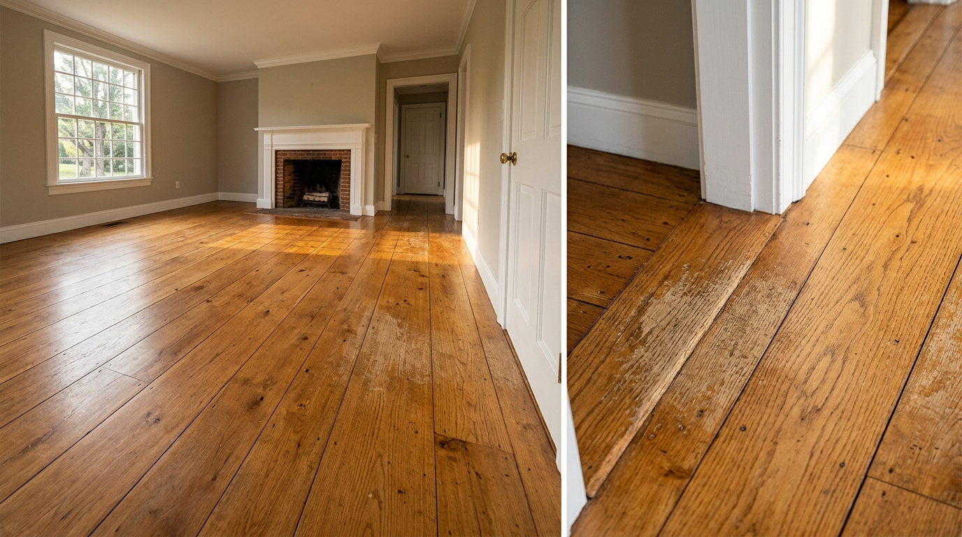 hardwood flooring that is due for a refinishing job