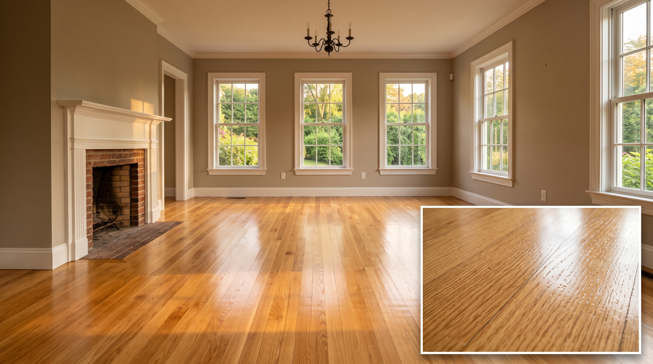 freshly done hardwood flooring in a livingroom in new york