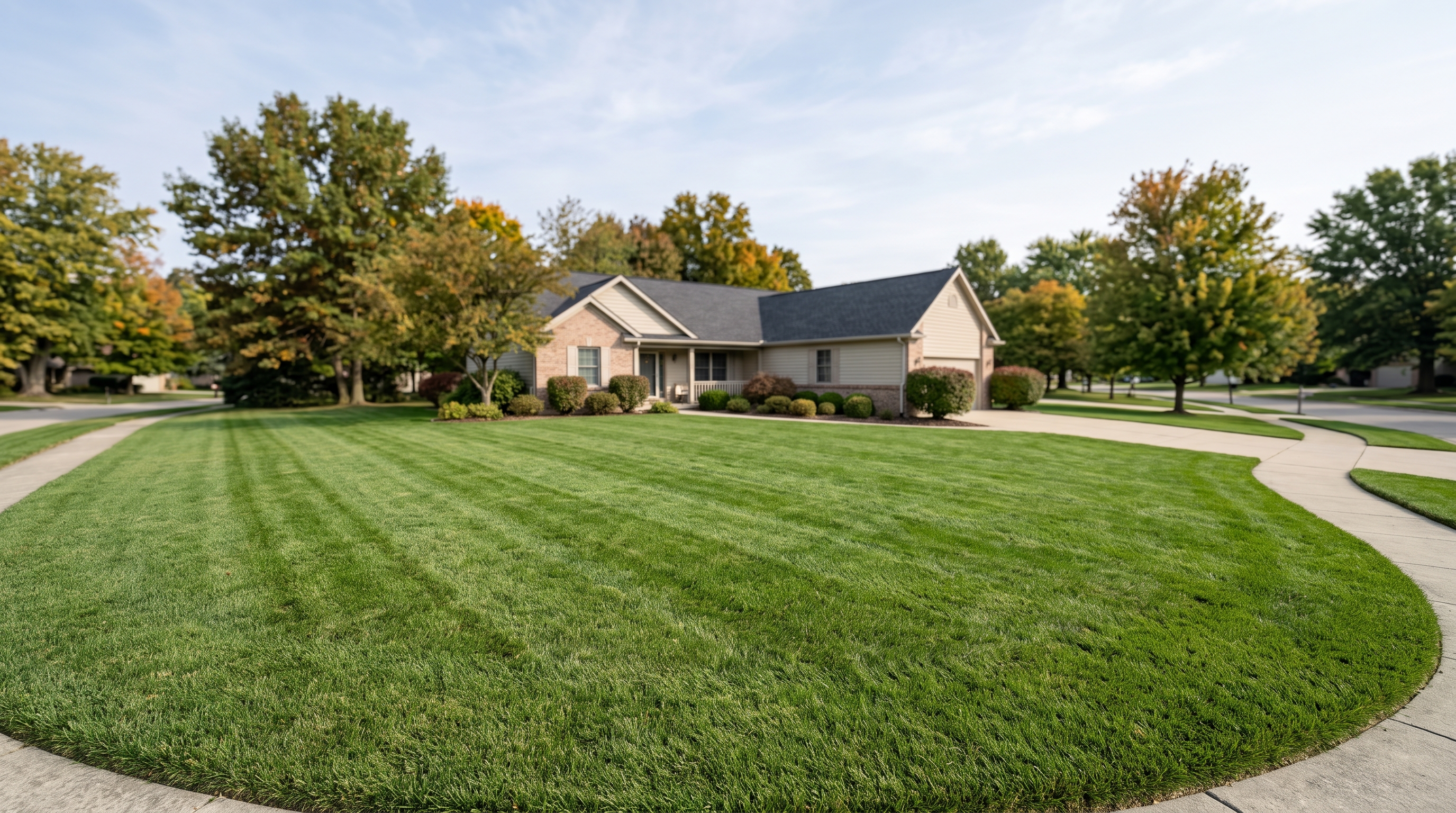 fisheye photo of a freshly cut lawn in upstate NY