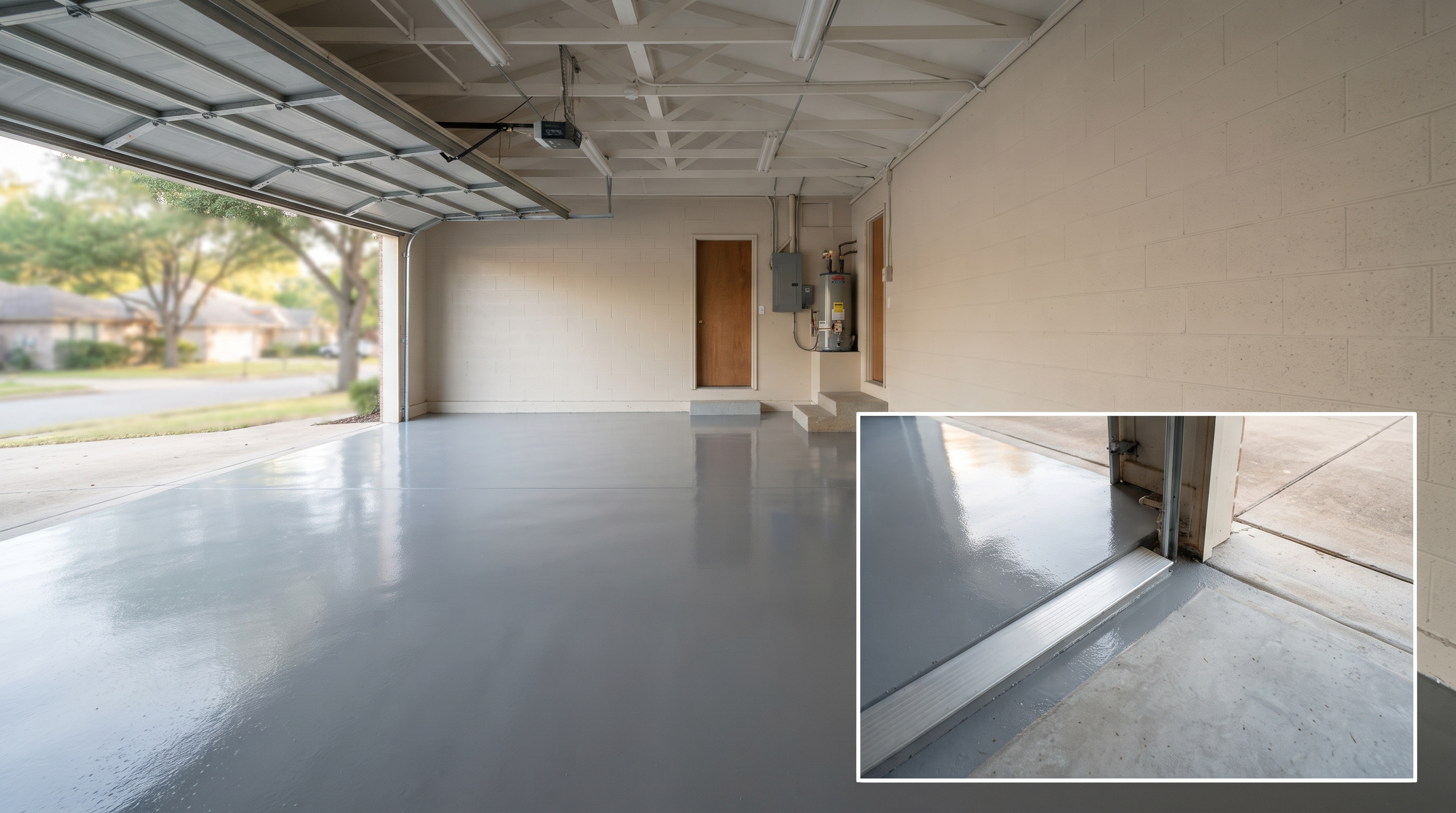 fresh grey epoxy job in a garage in texas