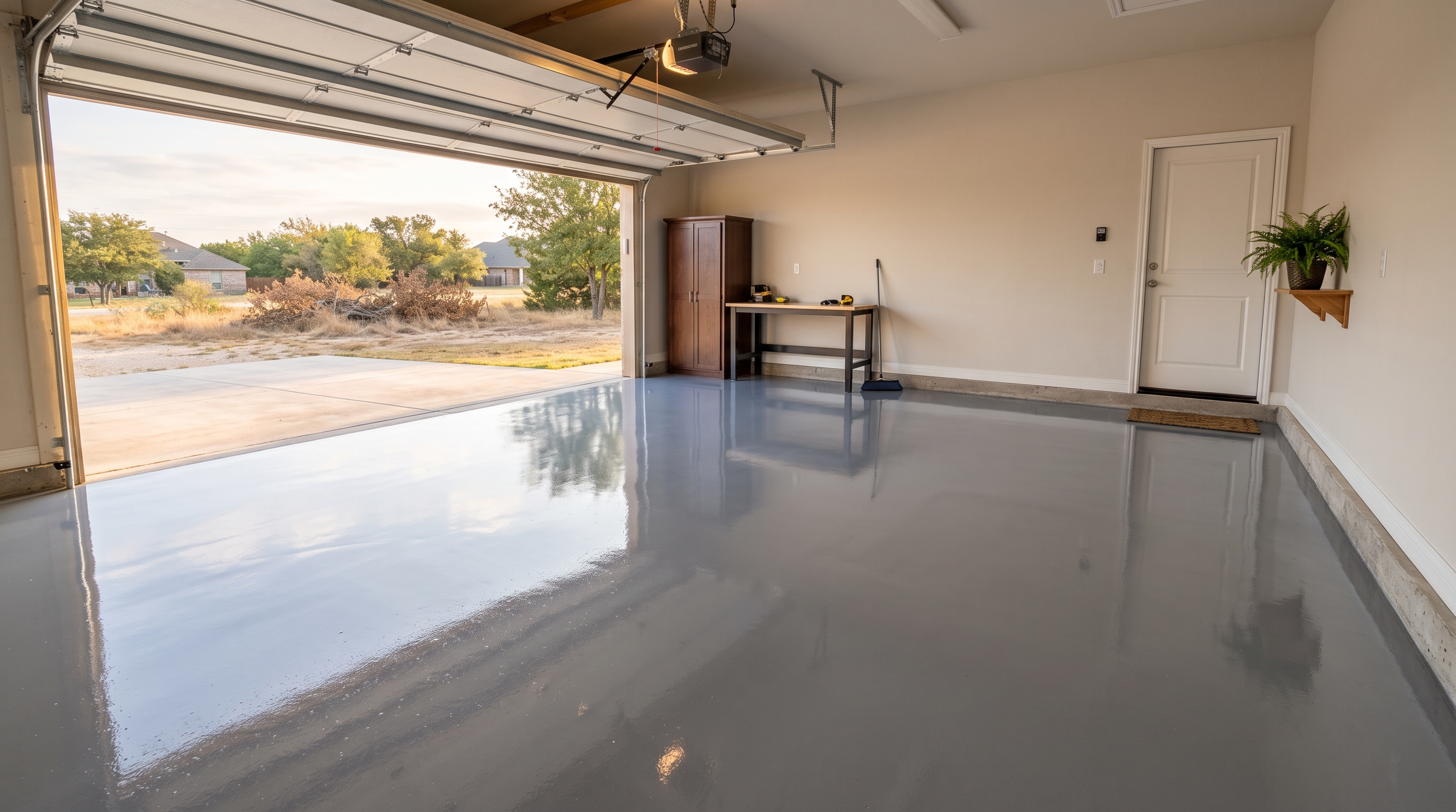 shiny finish on a open garage in the heart of texas