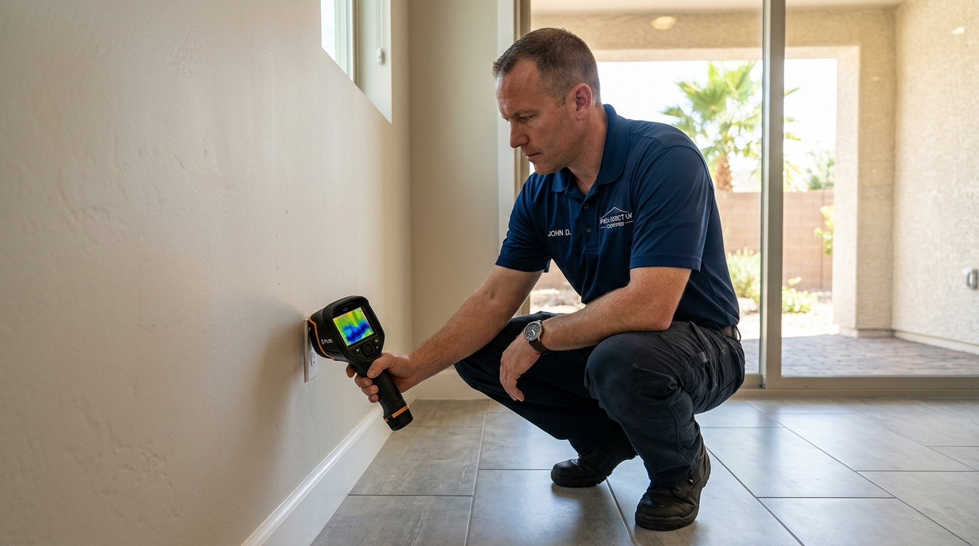 mold inspection contractor using FLIR on a wall