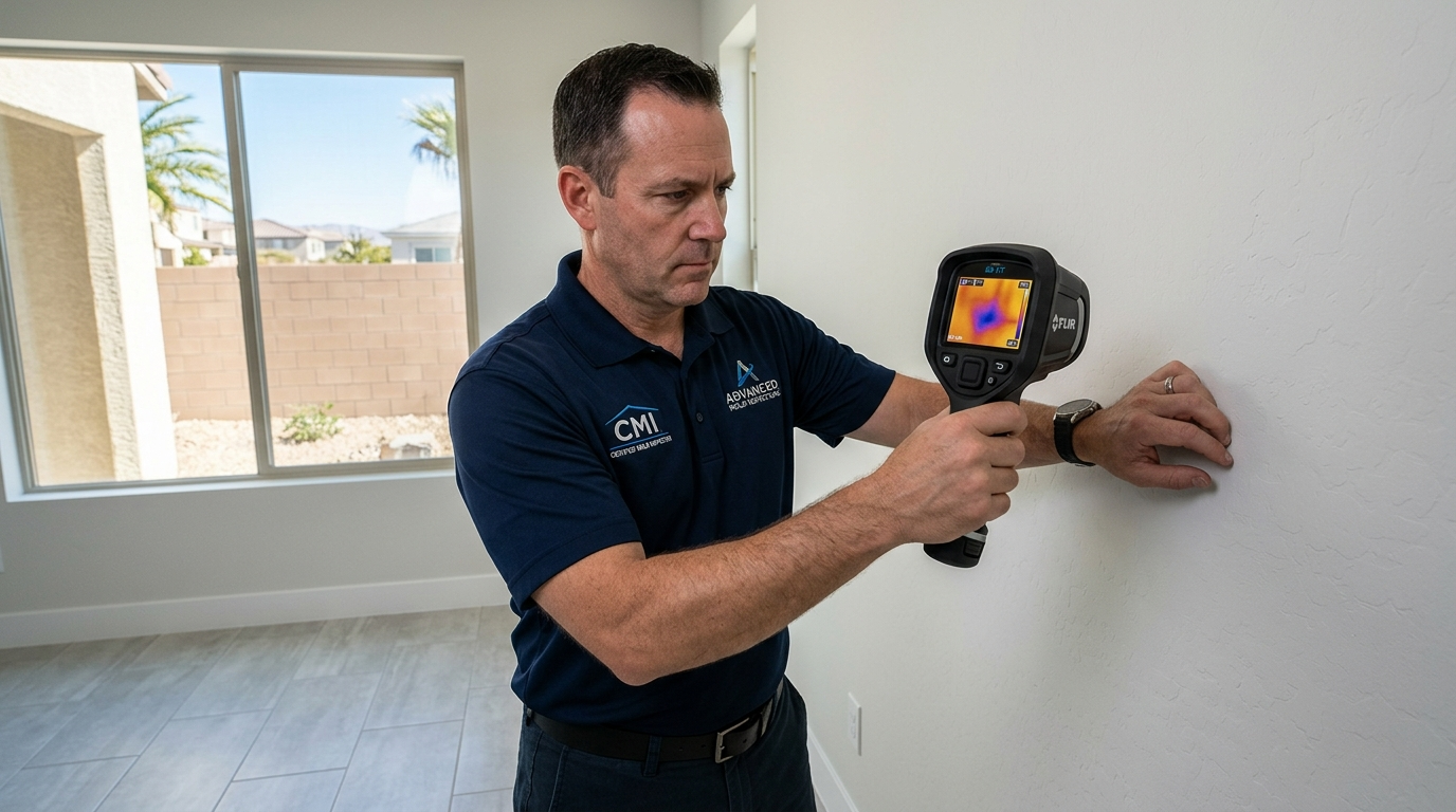 mold testing specialist performing FLIR check on the walls looking for moisture